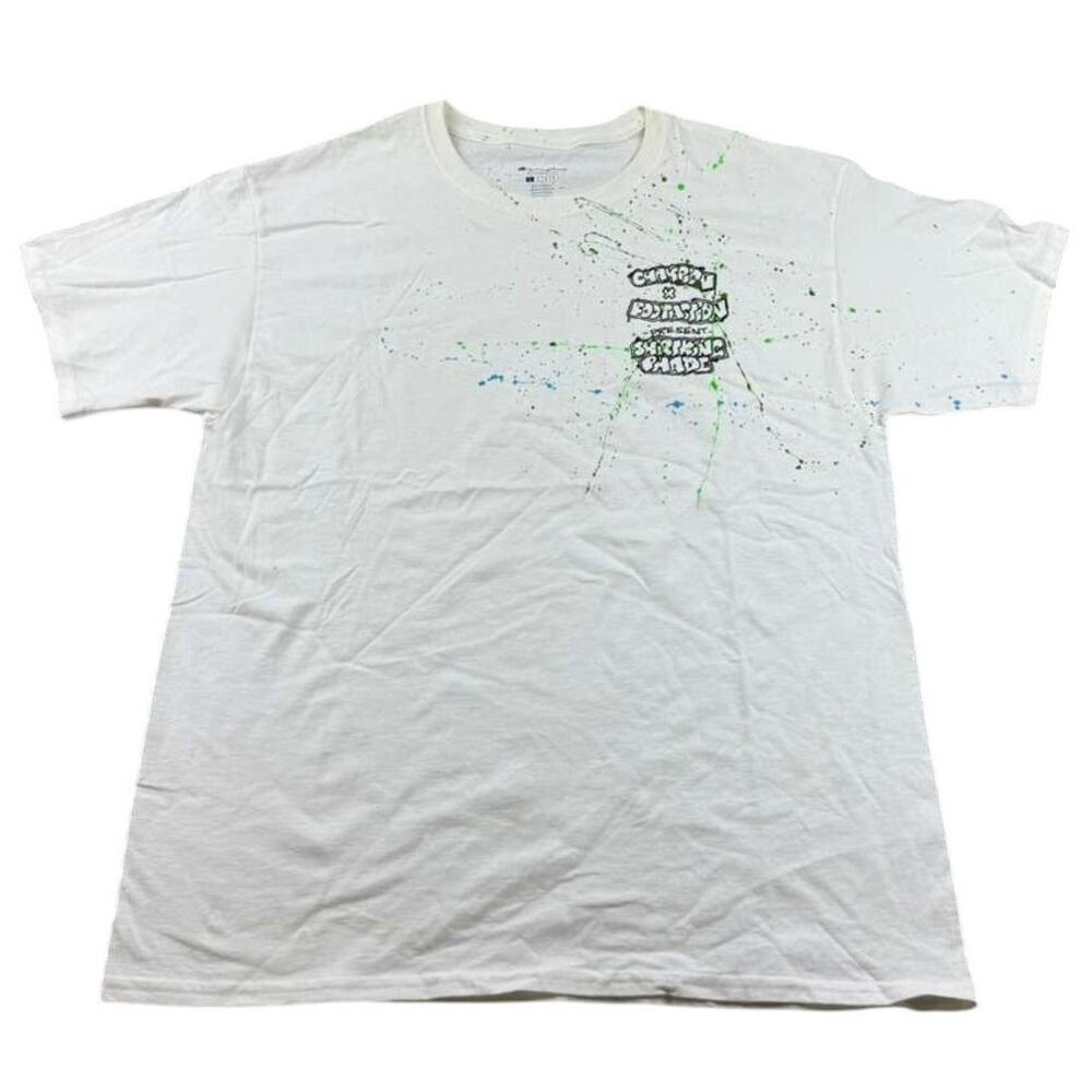 Champion Footaction Shrinking Phade Paint Splatter Graphic Tee Shirt White Men L